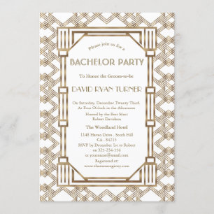 Invitación Glam White Gold Great Gatsby 20s Bachelor Party