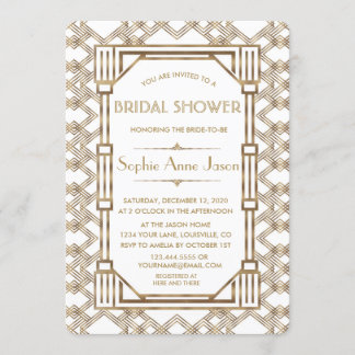 Invitación Glam White Gold Great Gatsby Bridal Shower