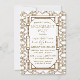 Invitación Glam White Gold Great Gatsby Engagement Party
