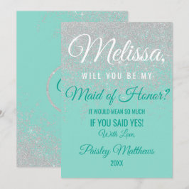 Invitación Glam White Purpurina esparce a Verde azulada donce