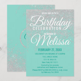 Invitación Glam White Purpurina paraliza fiesta de cumpleaños