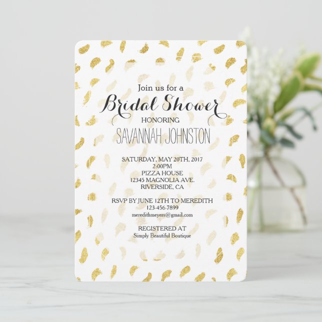 Invitación Glam White Resumen dorado Ducha de novia (Anverso de pie)