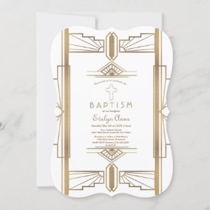 Invitación Glam White ruareando el gran bautismo de gatsby de