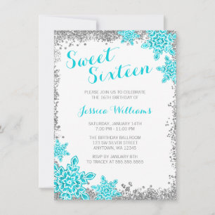 Invitación Glam Wonderland Silver Aqua dulce de 16 Glam