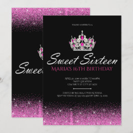 Invitación Glam y Purpurina, dulce rosa Dieciséis invitacione
