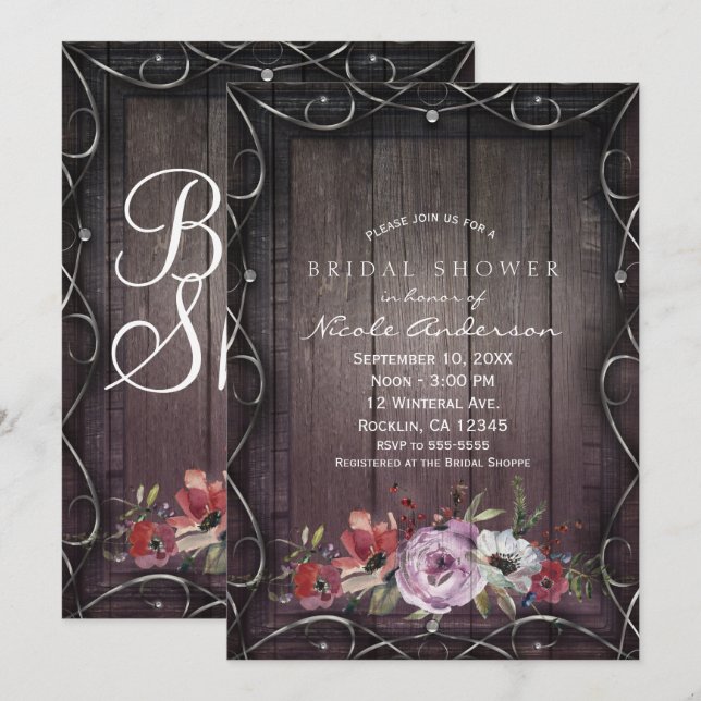 Invitación Glamor Rústico Granero de Madera Florece & Floral  (Anverso / Reverso)