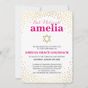 Invitación GLAMOROS BAT MITZVAH confetti de oro rústico rosa