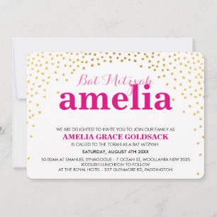 Invitación GLAMOROS BAT MITZVAH mini confetti rústico de oro