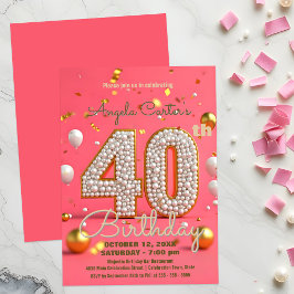 Invitación Glamorosa celebración de 40 cumpleaños con rosado