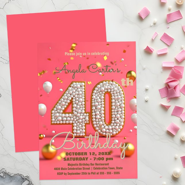 Invitación Glamorosa celebración de 40 cumpleaños con rosado  (Subido por el creador)