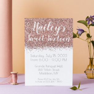 Invitación Glamorosa celebración del Purpurina Rosa Dulce Die
