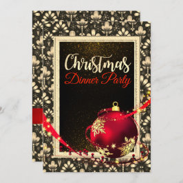 Invitación Glamorosa cena de Navidades negros y dorados