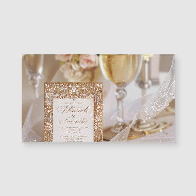 Invitación glamorosa de oro y boda blanca (Anverso)
