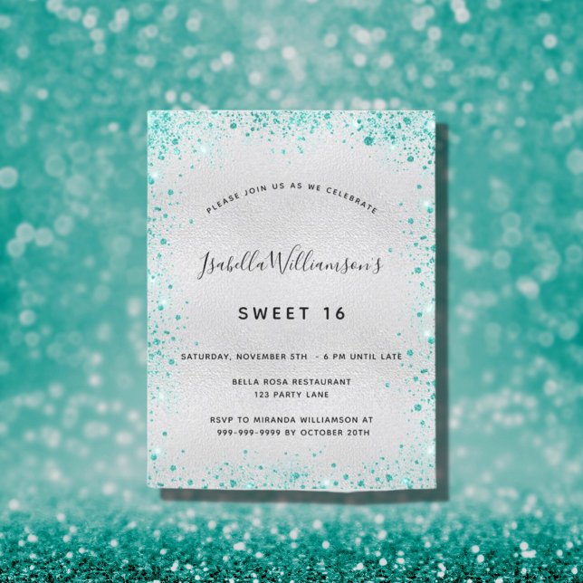Invitación glamorosa del purpurina verde azulado d (Subido por el creador)