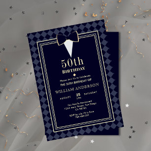 Invitación Glamorosa edad de hitos azul y oro de la marina