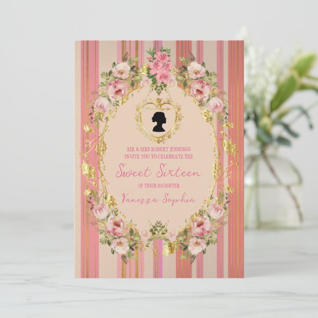 Invitación Glamorosa Era Regencia Dulce Dieciséis Invitacione (Anverso de pie)