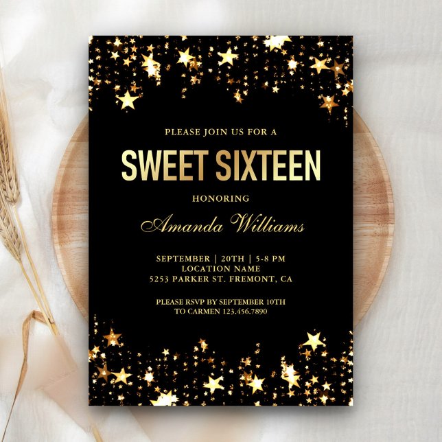 Invitación Glamorosa estrella Purpurina de oro Confetti Sweet (Subido por el creador)