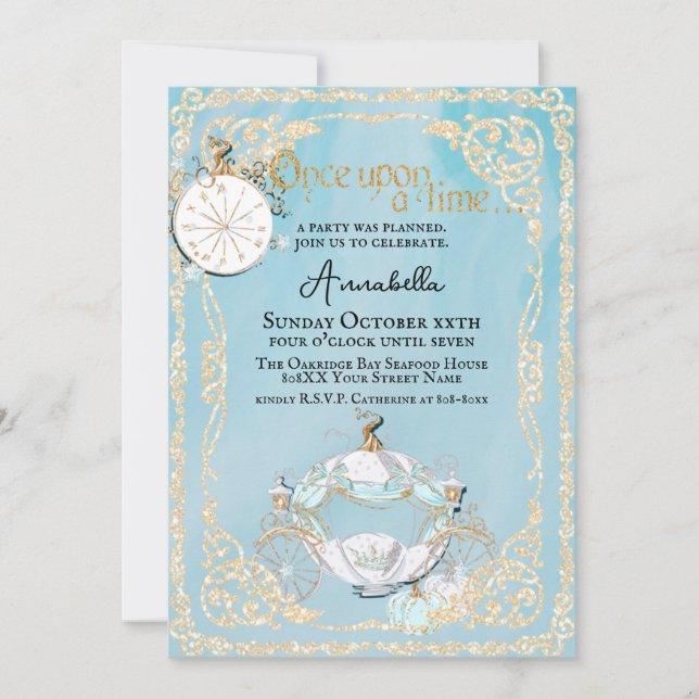 Invitación Glamorosa Fiesta de Cenicienta Fairytale (Anverso)