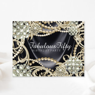 Invitación Glamorosa fiesta de cumpleaños Black Ivory Pearl