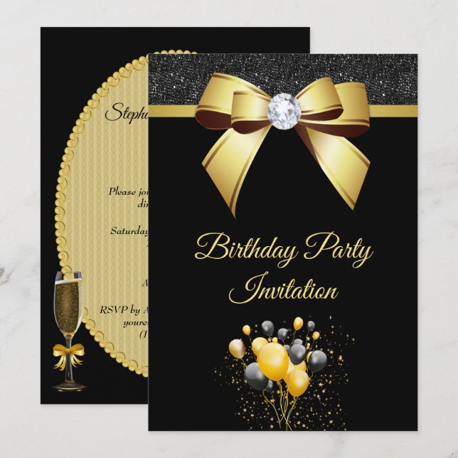Invitación Glamorosa fiesta de cumpleaños de elegancia (Anverso / Reverso)