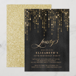 Invitación Glamorosa fiesta de cumpleaños negro y oro