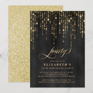 Invitación Glamorosa fiesta de cumpleaños negro y oro