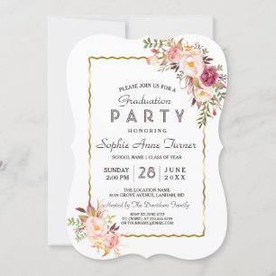 Invitación Glamorosa fiesta de graduación de la flor rosa Rub