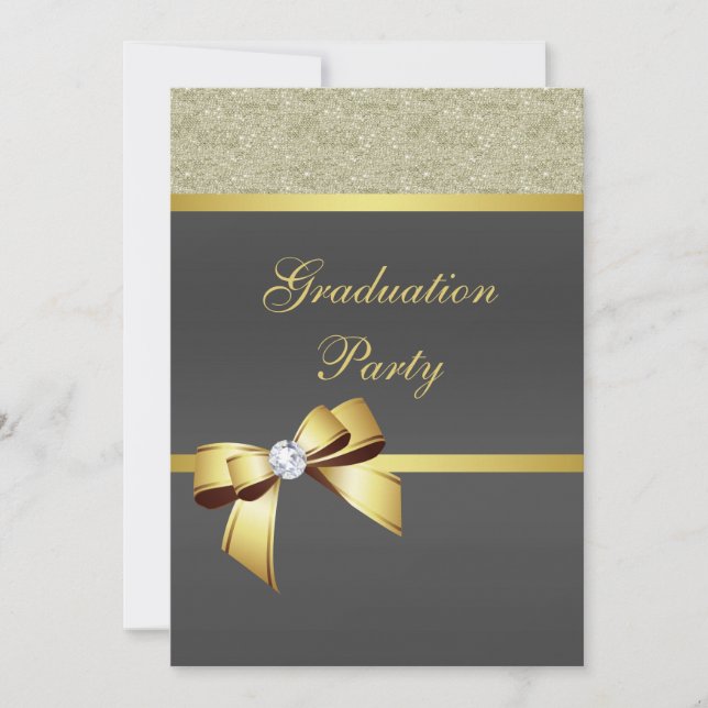 Invitación Glamorosa fiesta de graduación de oro y negro (Anverso)