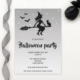 Invitación Glamorosa Fiesta De Plata De Bruja Y Halloween Neg