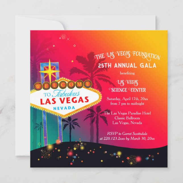 Invitación Glamorosa Gala anual de caridad de Las Vegas (Anverso)