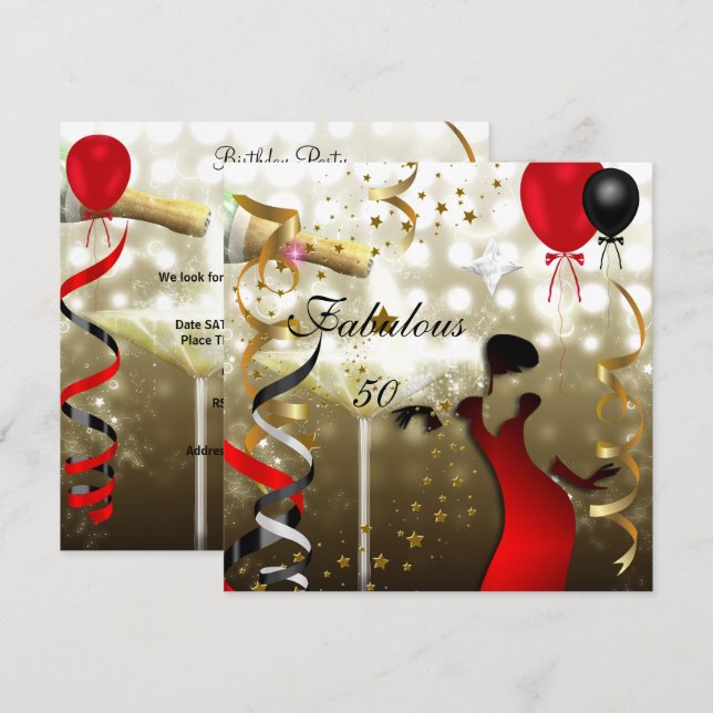 Invitación Glamorosa Lady Fabulous 50 Fifty Birthday Party (Anverso / Reverso)