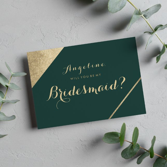 Invitación Glamorosa moda de oro verde del bosque Bridesmaid (Glamorous forest green gold chic Bridesmaid Invitation)