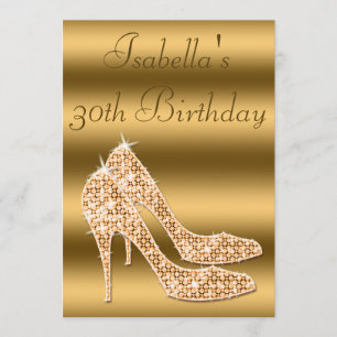 Invitación Glamorosa Stilettos de oro de cumpleaños número 30