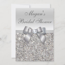 Invitación Glamorosas Secuencias de Plata Bow Bridal Shower