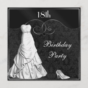 Invitación Glamoroso blanco vestido de plata negra 18 cumplea