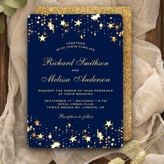 Invitación Glamoroso Boda de las estrellas Purpurinas de Blue (Subido por el creador)
