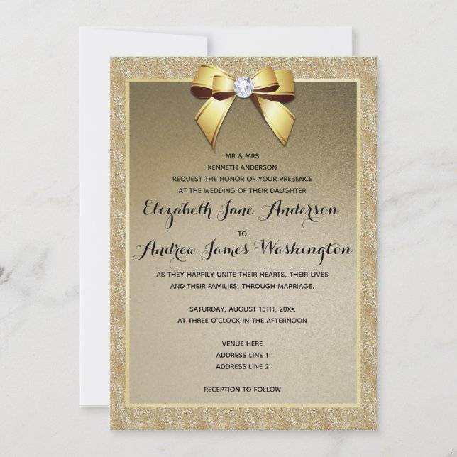 Invitación Glamoroso Boda de Oro y Gema Elegante (Anverso)