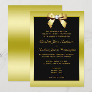 Invitación Glamoroso Boda de oro y negro