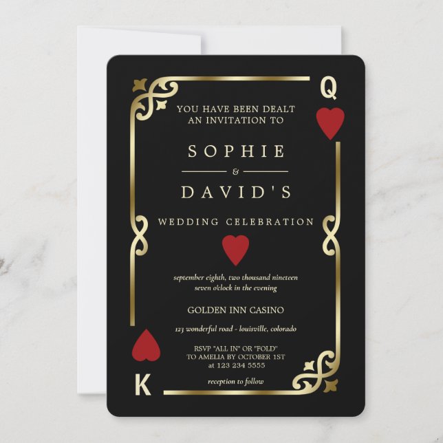 Invitación Glamoroso Boda de Poker Casino Las Vegas (Anverso)