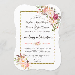 Invitación Glamoroso Boda floral rosa Rubor Gold