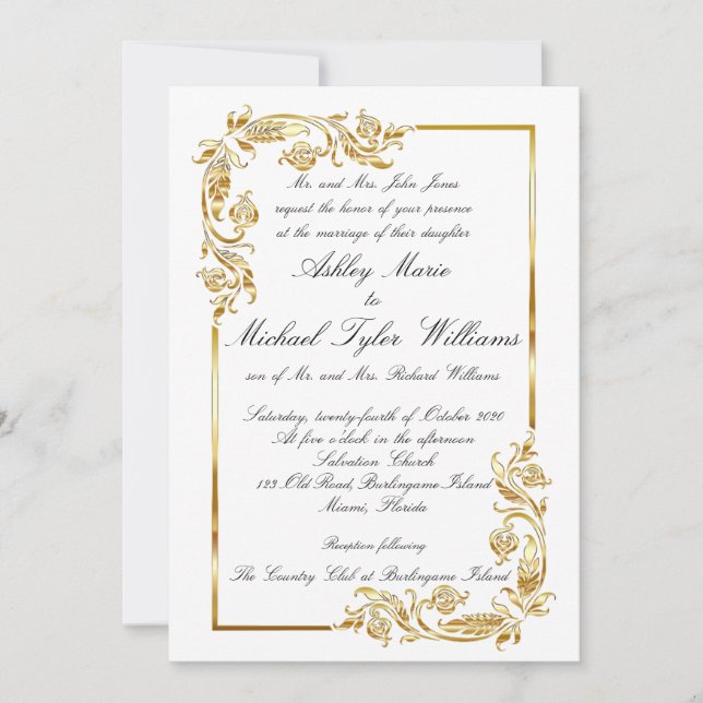 Invitación Glamoroso Boda formal elegante y dorado (Anverso)