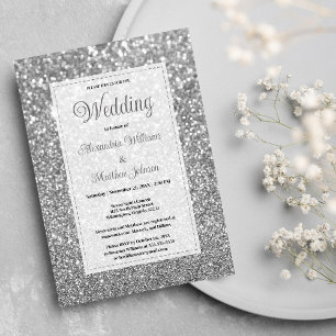 Invitación Glamoroso Boda purpurina brillante de plata