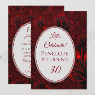 Invitación Glamoroso brillante Fractal Rojo 30 cumpleaños