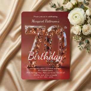 Invitación Glamoroso Cumpleaños 70 Rosa Borgona Dorado Diaman