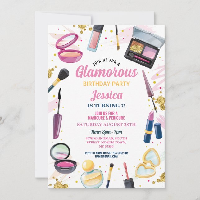 Invitación Glamoroso cumpleaños Beauty Manicure Fiesta (Anverso)