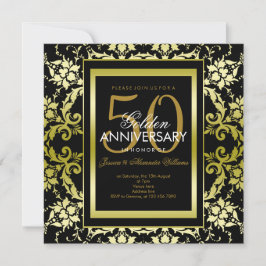 Invitación Glamoroso Damask Dorado 50 Aniversario de Boda