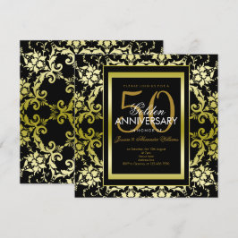 Invitación Glamoroso Damask Dorado 50 Aniversario de Boda