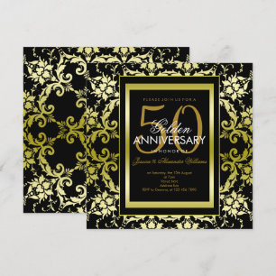 Invitación Glamoroso Damask Dorado 50 Aniversario de Boda