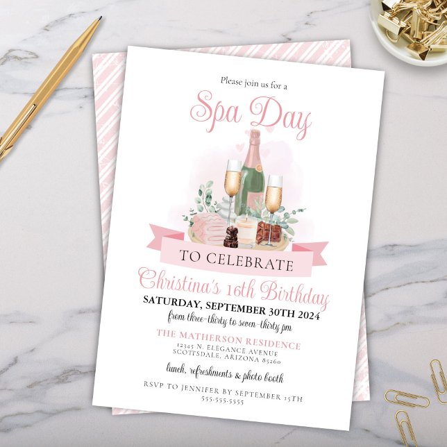 Invitación Glamoroso Día de Spa Champagne Bridal 21 cumpleaño (Champagne chocolate and spa day 21st birthday party invitation for bridal party or elegant invites)