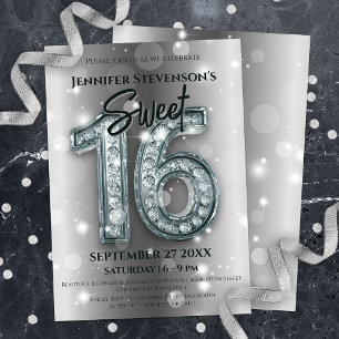 Invitación Glamoroso dulce de diamante 16 Celebración de cump